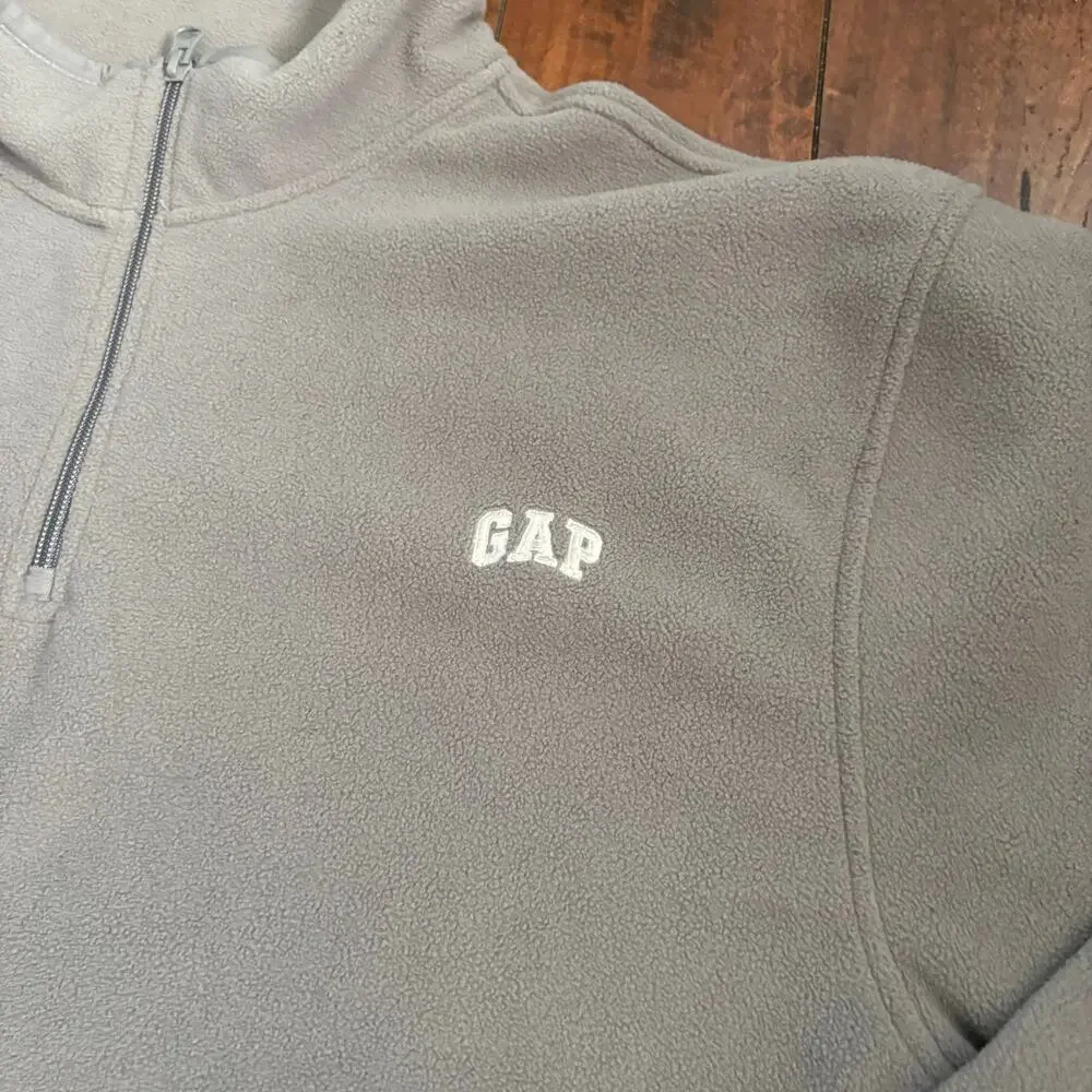 Gap Fleece 1/4 Zip Sweater Mens XXL Gray Pullover Soft Collared Logo Embroidery